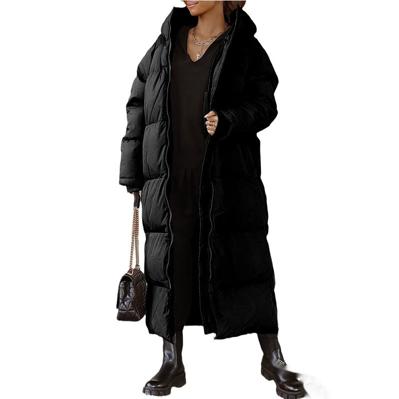 Hooded Solid Color Long Casual Zip Coat - Bellarte Enchanté Hooded Solid Color Long Casual Zip Coat
